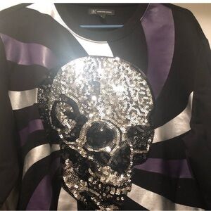 Gothic glitz Skull Sequin Shirt INC International Concept NWT Unique L Awesome